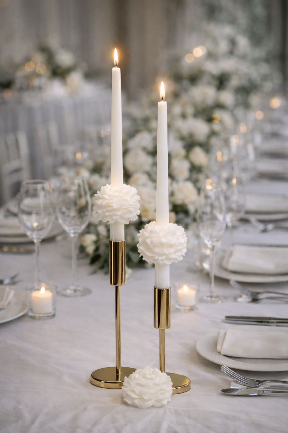 A candlelit dinner for two with sculpted floral tapers